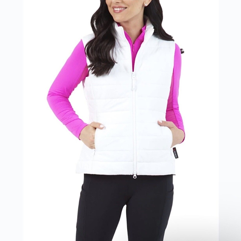 Ibkul Women's Zip Quilted Vest White Polartec Size XXL
